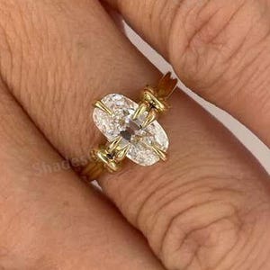 4.00 CT Old Mine Elonget Cushion Cut Lab Grown Diamond Solitaire Engagement Ring-18K Solid Yellow Gold Ring Unique Prong Set Proposal Ring