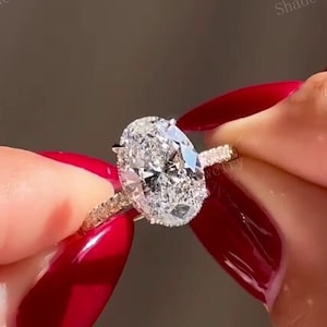 2.75 Ct Oval Cut Lab Grown Diamond Hidden Halo Solitaire Engagement Ring, 14k Yellow Gold Wedding Anniversary gift Ring, Lab Created Diamond