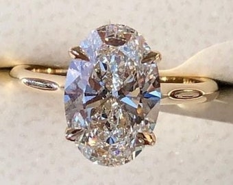 4.10 Ct G Color VS1 Oval Cut Lab Grown Diamond Solitaire Engagement Ring/ 14K Solid Gold Oval Lab Created Diamond Wedding Ring/Proposal Ring