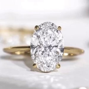 2.50 Ct Oval Cut Lab Created Diamond Hidden Halo Engagement Ring, Solitaire Ring, 14K Yellow Gold Lab Grown Diamond Anniversary Gift For Her