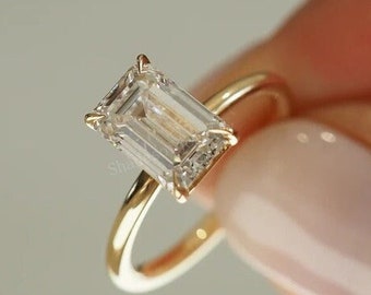 2.00 Ct Certified Emerald Cut Lab Grown Diamond Solitaire Engagement Ring, 14K Solid Gold Wedding Anniversary Gift, La Created Diamond Ring