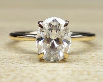 Anello di fidanzamento Amelia da 2 ct con diamante ovale coltivato in laboratorio, oro giallo 14 kt, D, VVS