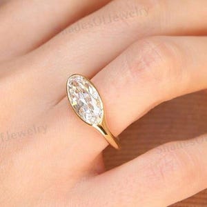 3.00 CT Lab Grown OMC Moval Cut Solitaire Engagement Ring-14K Yellow Gold Wedding Ring-Bezel Set Anniversary Promise Ring-Gift For Women