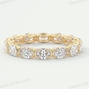 14K Solid Yellow Gold Wedding Band 1.60 TC Oval Cut Lab Grown Half Bezel Set Eternity Matching Band Oval Cut Stacking Band Anniversary Gift
