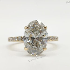 3.5 Ct Oval Cut Lab Created Diamond Hidden Halo Engagement Ring-14K Yellow Gold Wedding Anniversary Gift For Her-Solitaire With Accents Ring