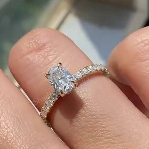 1.50 CT Oval Cut Lab Created Diamond Minimalist Engagement Ring, Round Diamond Hidden Halo 14k Yellow Gold Wedding Anniversary Gift Ring