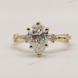 Certified 2.00 Carat Pear Cut Lab Grown CVD Diamond 18K Solid Yellow Gold Solitaire Engagement Ring For Women-Proposal Ring-Wedding Ring.