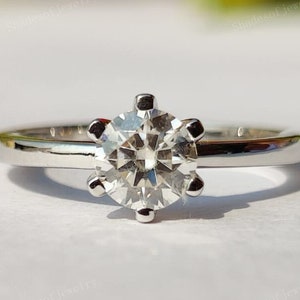 1.00 Ct Round Cut Lab Grown Diamond Solitaire Engagement Ring, 6 Prong Set 14K Gold Ring, Solitaire Ring, Lab Creted Diamond, Proposal Ring.