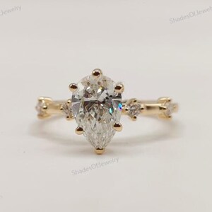 2 CT Pear Cut Lab Grown CVD Diamond Unique Essence Engagement Ring, Prong Set Diamond Wedding Ring For Women, Anniversary Promise Gift