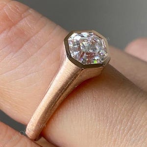 1.00 Carat Hexagon Cut Lab Grown CVD Diamond 10K Solid Yellow Gold Bezel Set Solitaire Engagement Ring For Her-Proposal Ring-Promise Ring
