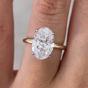 Oval Cut Lab Grown Diamond Solitaire Hidden Halo Ring, 14K Solid Gold Engagement Ring, Lab Created CVD Diamond Wedding Proposal Ring For Her