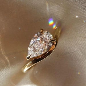 1.78 CT Certified Pear Cut Lab Grown Diamond 14K Solid Yellow Gold Solitaire Engagement Ring For Her-Proposal Ring-Wedding Ring-Promise Ring
