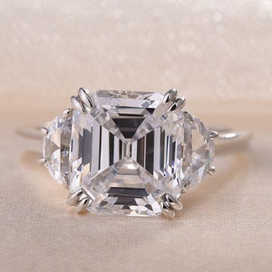 3.00 CT Asscher Cut Lab Gezüchtet Drei Stein Verlobungsringe, 14K Massiv Gold Ehering, CVD Diamant Jubiläumsgeschenk, Braut Versprechen Ring.