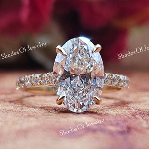 2.25 CT Oval Cut Lab Grown CVD Diamond 18K Solid Yellow Gold Hidden Halo Pave Engagement Ring For Her-Wedding Ring-Anniversary Gift