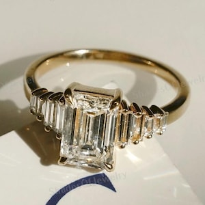 3.00 CT Lab erstellt Smaragdschliff Diamant mit 18K Solid Gold Ehering Verlobung Halbe Ewigkeit Band Ring-Prong Set Ring für jeden Anlass