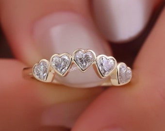 Heart Cut Lab Grown Diamond 14k Solid Yellow Gold Unique Matching Wedding Band For Her-Bezel Set Engagement Band-Anniversary Minimalist Gift