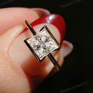 2.00 Ct Certified Princess Cut Lab Created Diamond Solitaire  Ring, 14K Gold Bezel Set Engagement Ring,Lab Grown CVD Diamond, Proposal Ring.