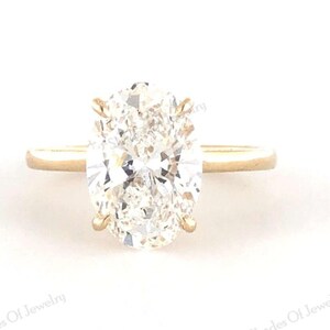 2.00 Carat Oval Cut Lab Grown CVD Diamond 10K Solid Yellow Gold Solitaire Hidden Halo Engagement Ring For Her-New Year Gift-Proposal Ring