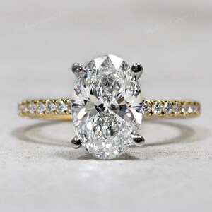 Oval Cut Lab Grown Diamond Solitaire Hidden Halo Ring, 2.0 Ct Oval Diamond Solitaire Ring, 14K Gold Wedding Anniversary Gift,Proposal Ring