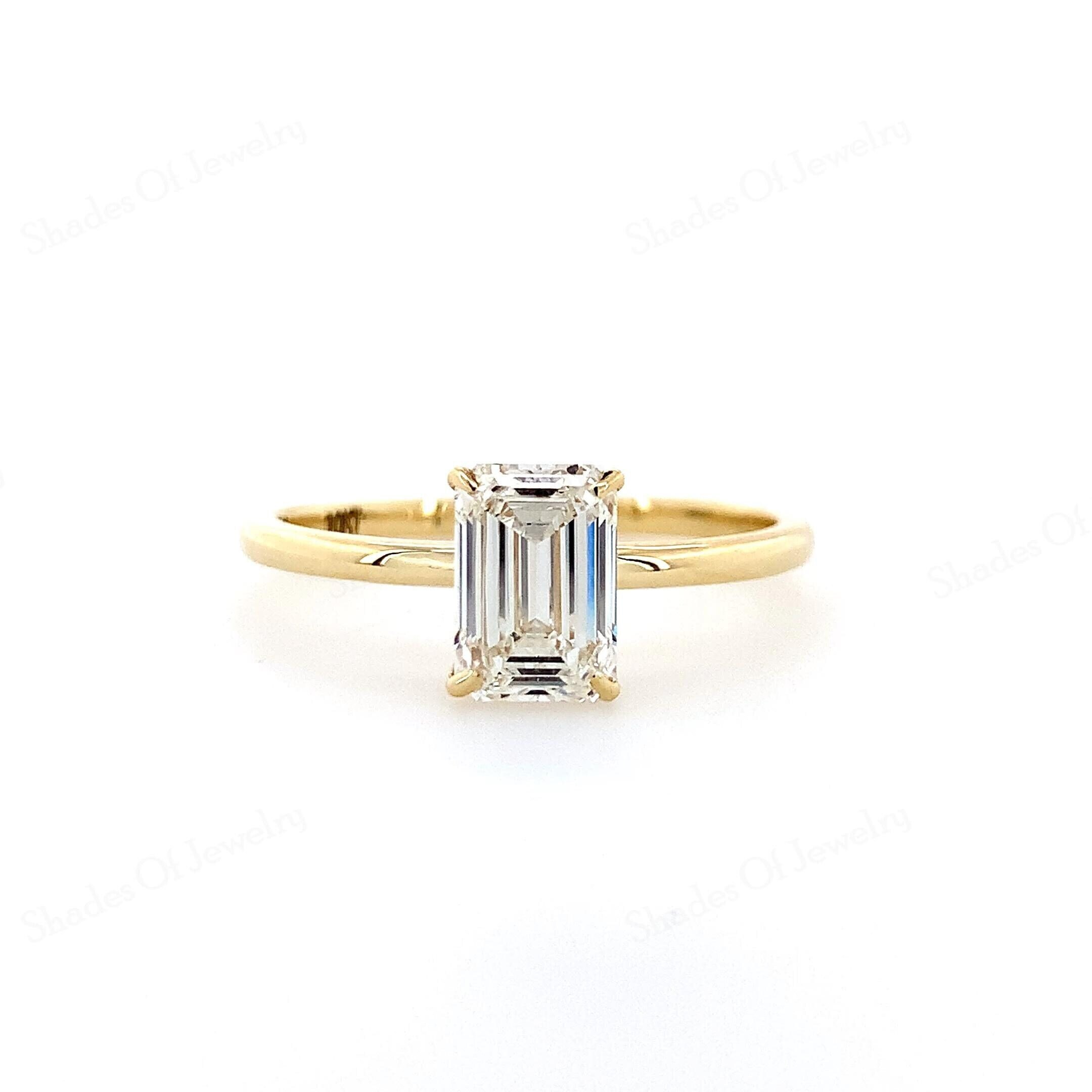 IGI Certified 1.50 Ct Emerald Cut Lab Grown Diamond Solitaire Engagement Ring-Emerald Lab Created Diamond 14K Solid Gold Ring-Proposal Rings