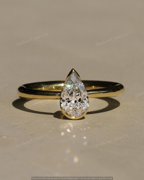 Bague De Fiançailles Solitaire Diamant Lab Cultivé Marquise, Or Jaune 14K, Certificat IGI