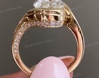 3.00 CT Oval Cut Lab Grown Diamond Solitaire With Accent Engagement Ring-14K Half Bezel Set Yellow Gold Wedding Ring-Bridal Promise Ring