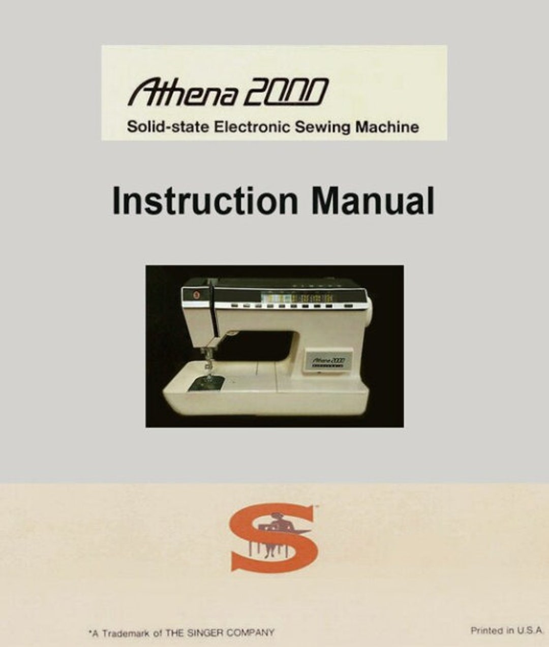 Singer Athena 2000 Instruction Manual Digital Download Only Etsy