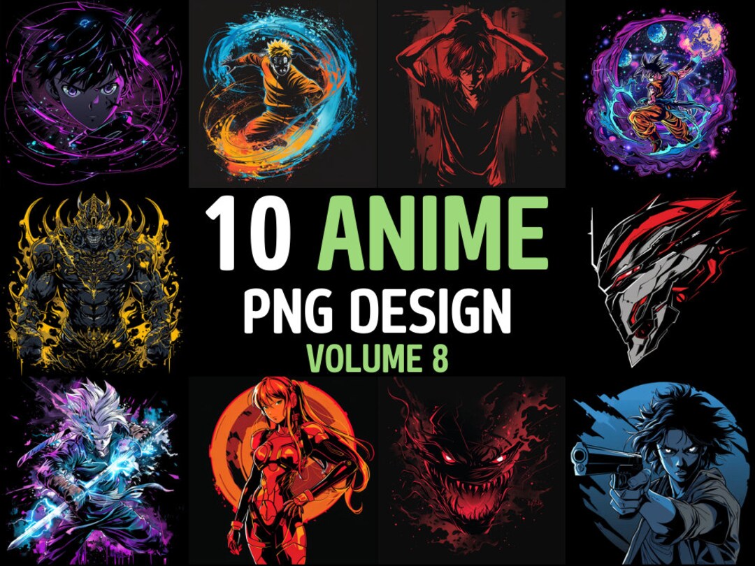 10 Anime Design , T-shirt Graphic Designs, for Mug Design, Wall Art PNG ...