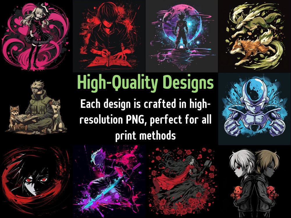 10 Anime Design for T Shirt Design Bundle for Mug Design Wall Art Png ...