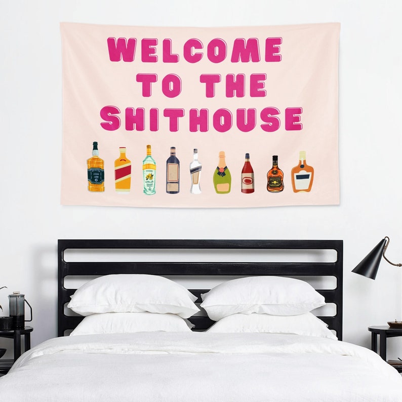 Welcome to the shit house Tapestry Wall Hanging Flag, Alcohol Funny Tapestry, Tapestry College Dorm Decor, Flags For Girl Dorm, Y2K Tapestry 
