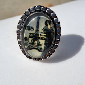 Vintage Fantasy Whimsical Eiffel tower Paris Picture  Ring Gift for Everyone 925 sterling silver