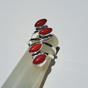 Red Coral Ring, Handmade Ring, Women Ring, Gemstone Ring, 925 Silver Plated Ring, Natural Coral Ring, Boho Ring, Coral Jewelry, Dainty Ring
