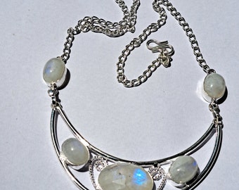 Rainbow Moonstone 925 Silver Plated Rainbow Moonstone Gemstone Jewelry  Necklace Handmade Necklace Oval Shape Gift to Her