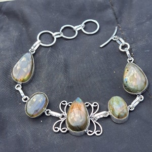 Multi Fire Labradorite Bracelet Labradorite Gemstone Bracelet, 925 Silver Plated Bracelet, Oval &Drop Bracelet Gift for Christmas