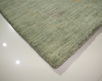 Handmade Green Wool Rug: Handloom Woven Area Carpet