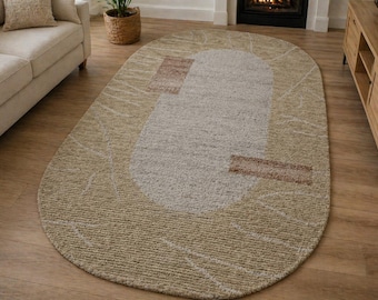 Alfombra ovalada grande, alfombra moderna bohemia tejida a mano para sala de estar, alfombra abstracta minimalista en tonos neutros, decoración moderna orgánica, alfombra de lana suave.