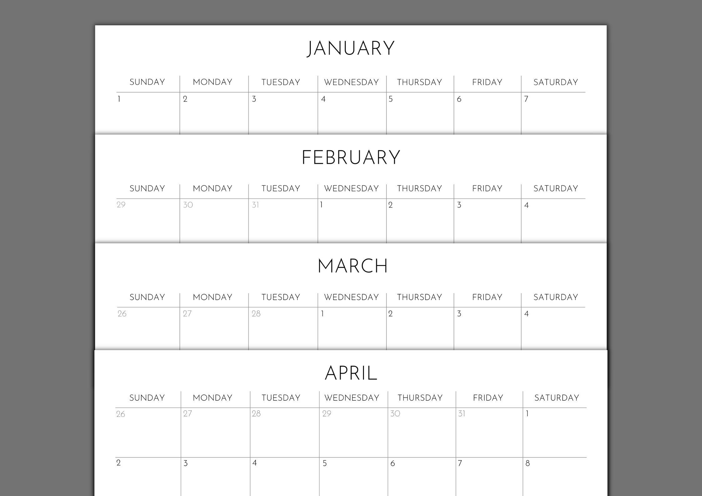 2023 Calendar Printable Minimalist Wall Calendar 12 Month Etsy