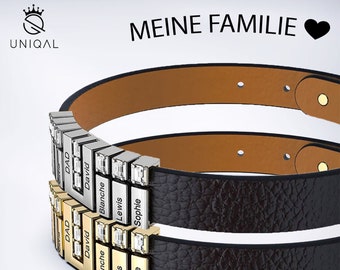 UNIQAL | Personalized leather bracelet with engraving | Desired Names - Family | Engraved Leather Bracelet | gift box | Made in Germany