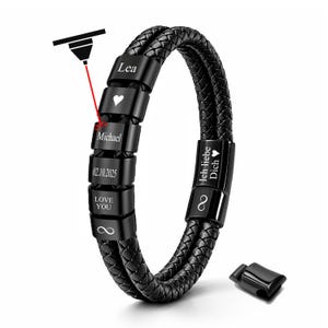 UNIQAL | Personaliesiertes schwarzes Lederarmband mit Gravur "CREATION"  Herren | Bracelet | Namen | Armband | handgemacht in Germany