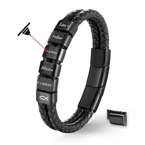 UNIQAL | Gepersonaliseerde zwarte leren armband met gravure "CREATION" Heren | Armband | Namen | Armband | handgemaakt in Duitsland