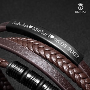 Lederarmband personalisiert mit Gravur bracelet engraving mit namen datum initialen pulseria uniqal