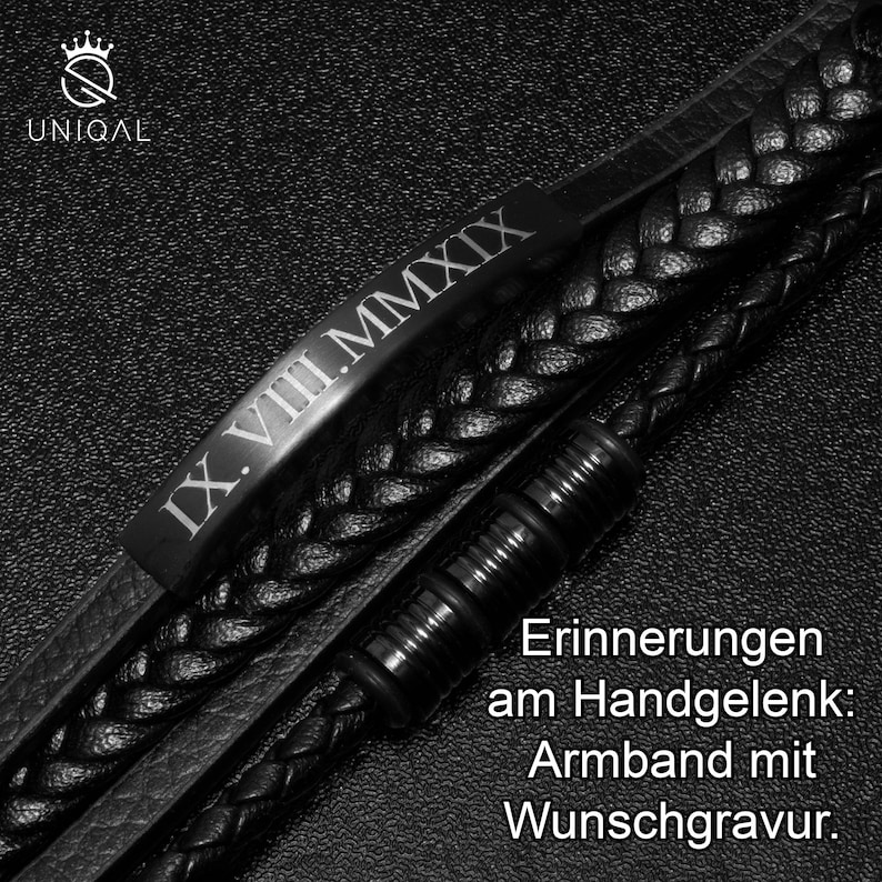 UNIQAL Personalized leather bracelet with engraving SHAPE men women Leather Bracelet mens Magnetic clasp handmade in Germany image 3