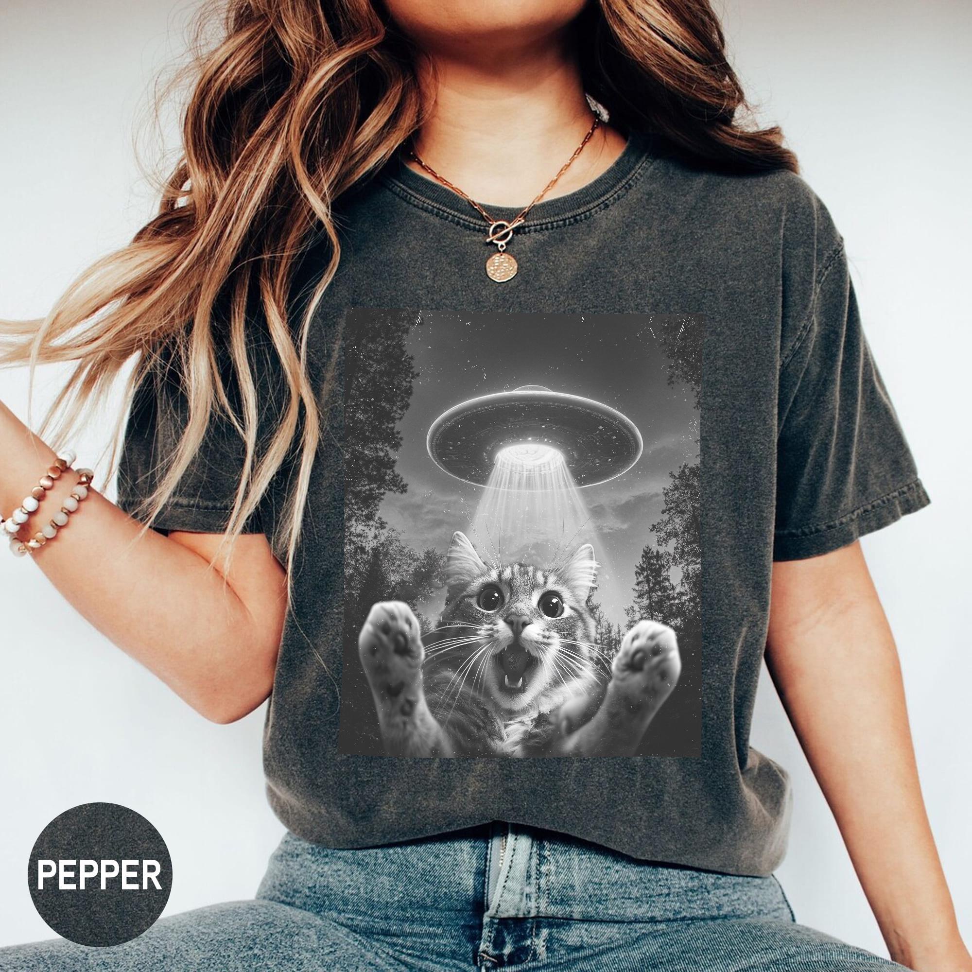 Comfort Colors UFO Cat Selfie Shirt, Funny Cat Shirt, Cat Meme Shirt, Alien UFO Shirt, Cat Lover Shirt, Meme Shirt