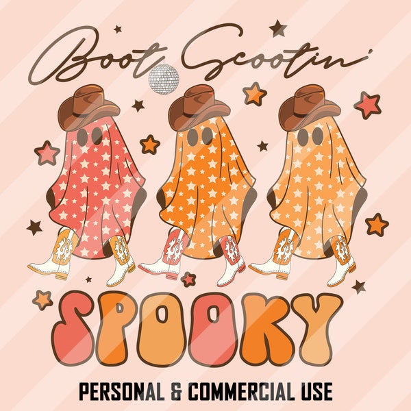 Boot Scootin Spooky PNG, Halloween Sublimation, Western Halloween Png, Cowboy Ghost Png, Halloween Png, Retro Halloween Png, Spooky Designs