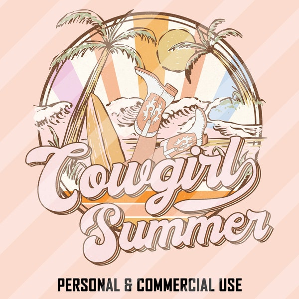 Cowgirl Summer PNG, Western Summer Sublimations, Western Designs, Cowgirl Png, Summer Beach Png, Retro Western Png, Sublimation Designs