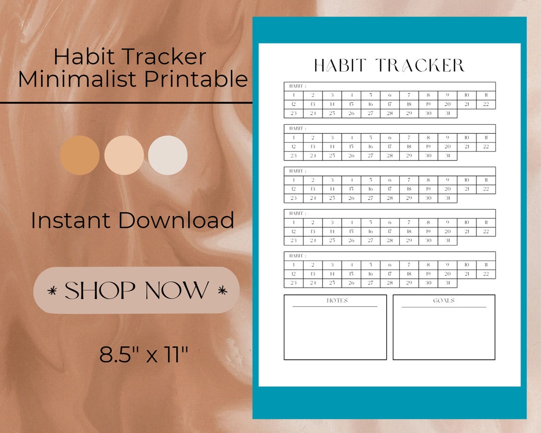 Minimalist Habit Tracker Printable - 30 Day Habit Tracking - Goal ...