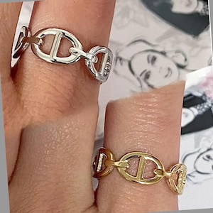 Anillo ajustable con malla azul marino en acero inoxidable dorado o plateado, idea de regalo de cumpleaños para mujer, tendencia de moda, joyería de moda de verano ajustable