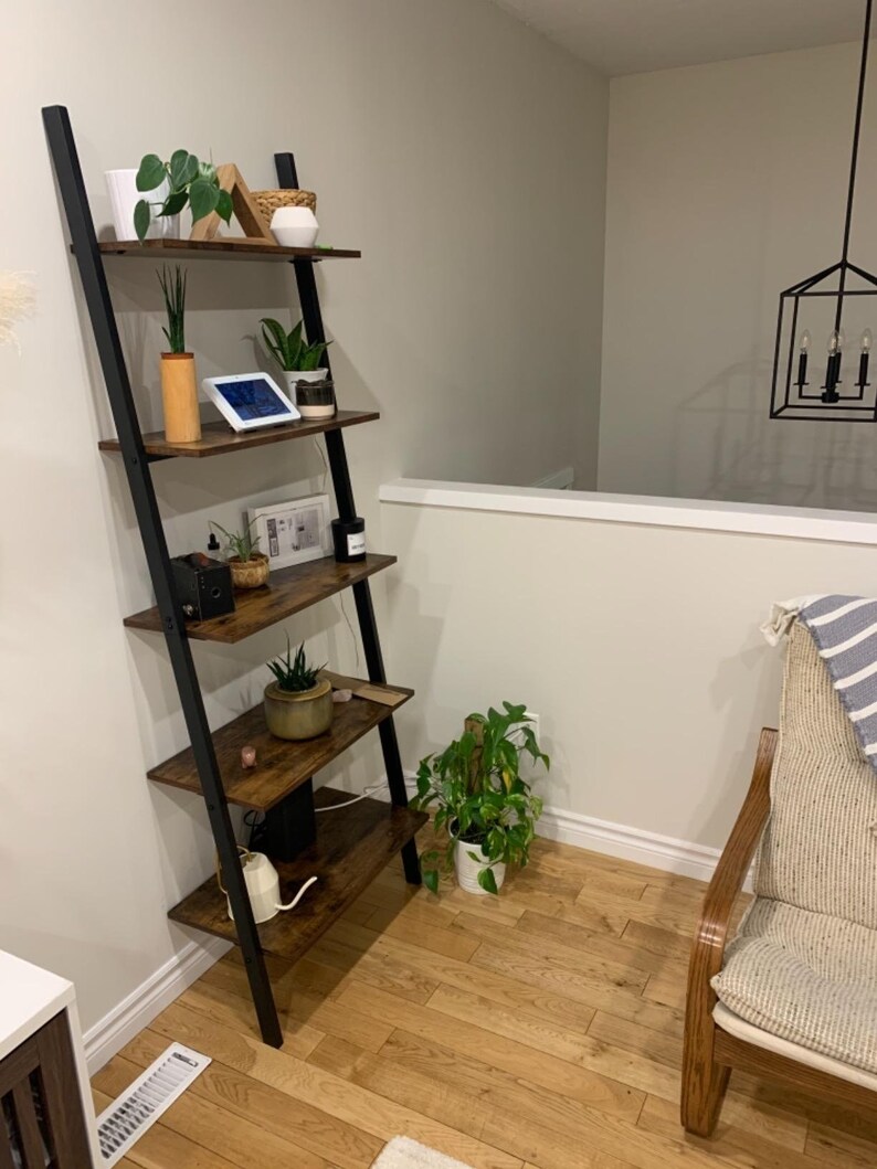 Industrial Style Ladder Shelf Wall Leaning Ladder Bookcase Etsy