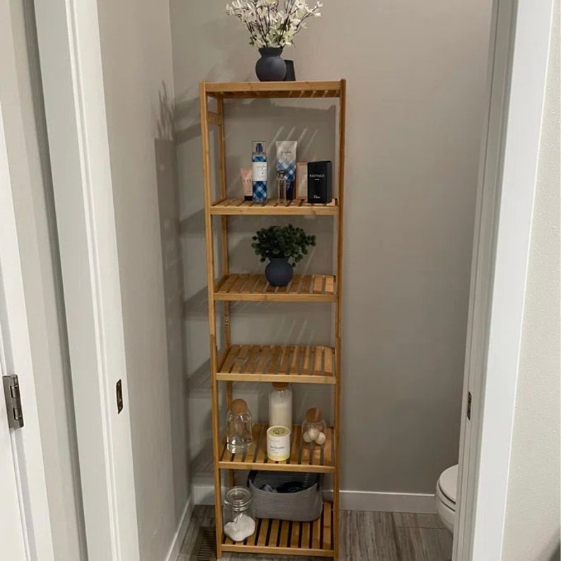 Bamboo Bathroom Shelving Unit Natural Bamboo Bathroom Shelf Etsy