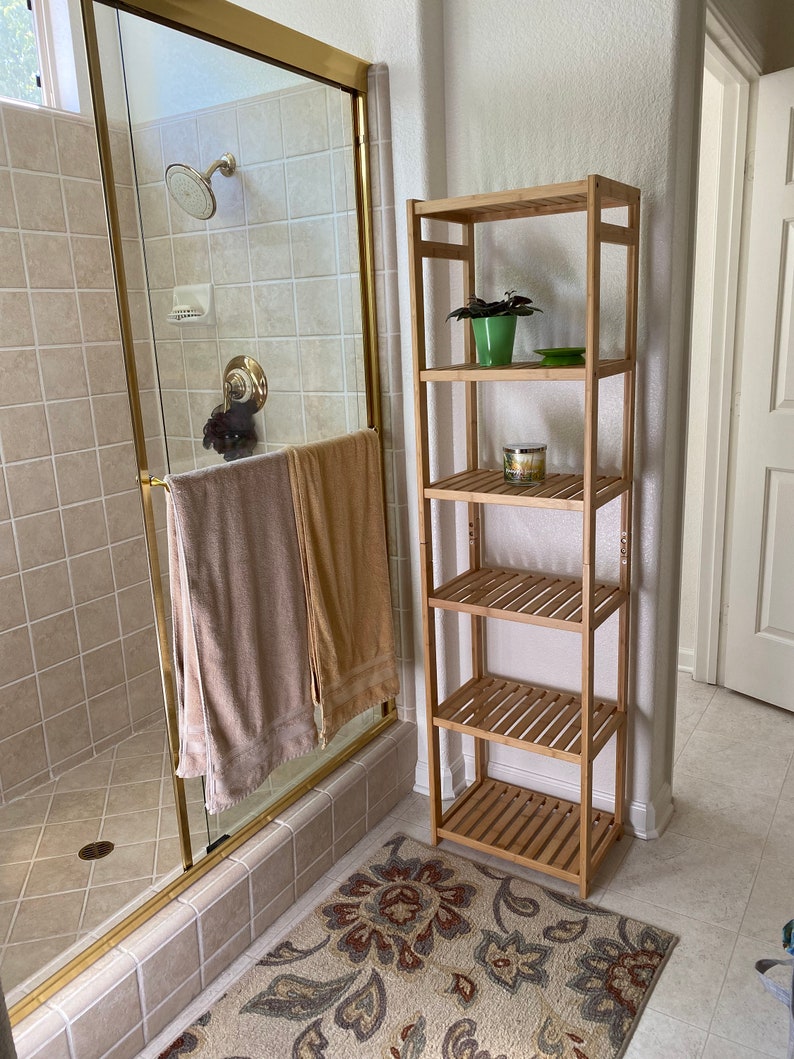 Bamboo Bathroom Shelving Unit Natural Bamboo Bathroom Shelf Etsy